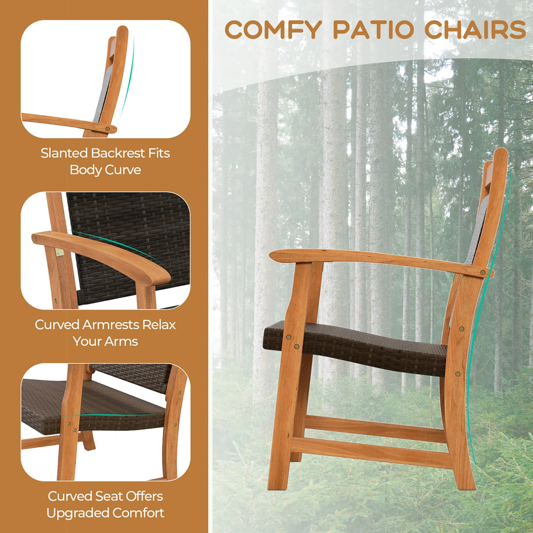 3-Piece Wicker Patio Bistro Set with Acacia Wood Side Table β Outdoor Chair Set for Porch, Balcony, or Backyard