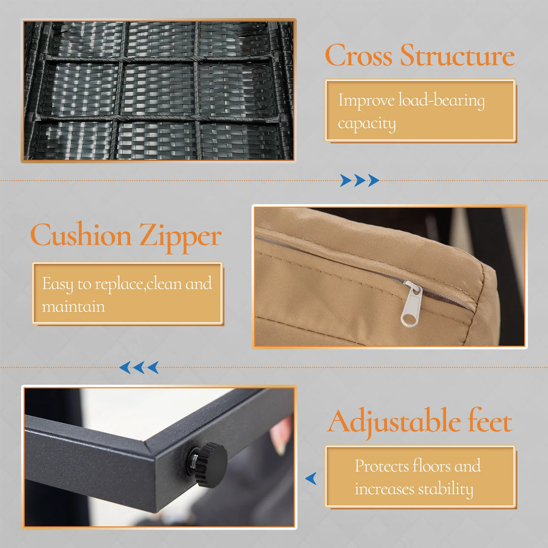 Ainfox 3-Piece Wicker Patio Bistro Set β Brown Rattan Outdoor Conversation Set with Cushioned Chairs & Glass-Top Coffee Table