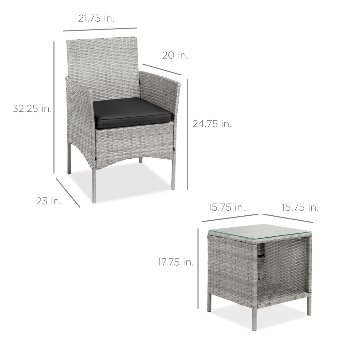 3-Piece Wicker Patio Bistro Set with Storage Table