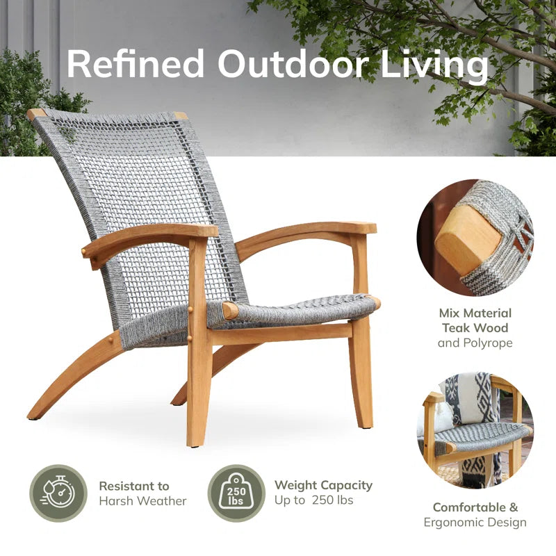 Cantera Outdoor Lounge Chair – Solid Teak Wood & All-Weather Poly-Rope