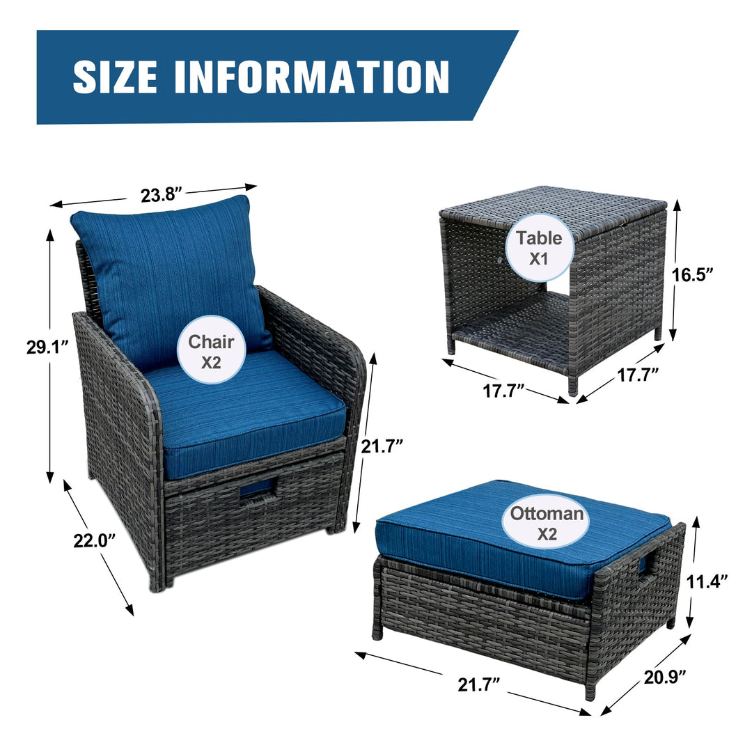 5-Piece Wicker Patio Set with Ottomans & Coffee Table β Grey All-Weather Conversation Seating
