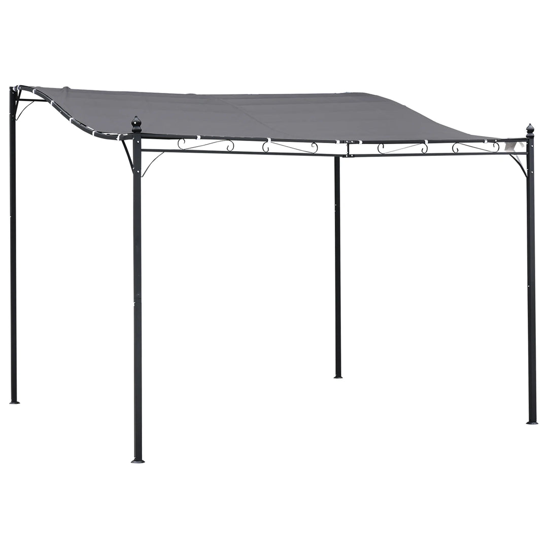 8.2' x 9.7' Outdoor Lean-To Pergola with Canopy – Gray Polyester Shade & Steel Frame