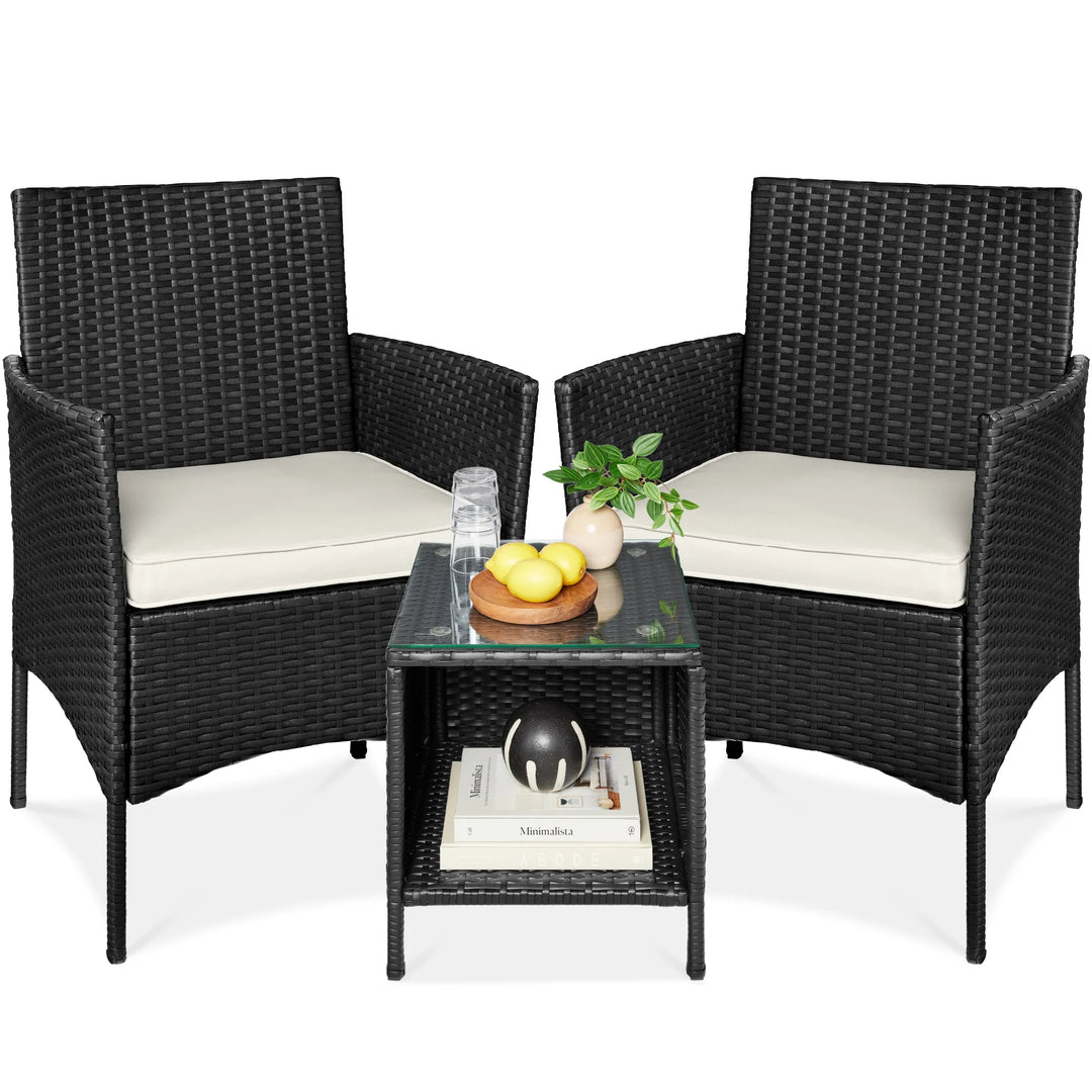 3-Piece Wicker Patio Bistro Set with Storage Table