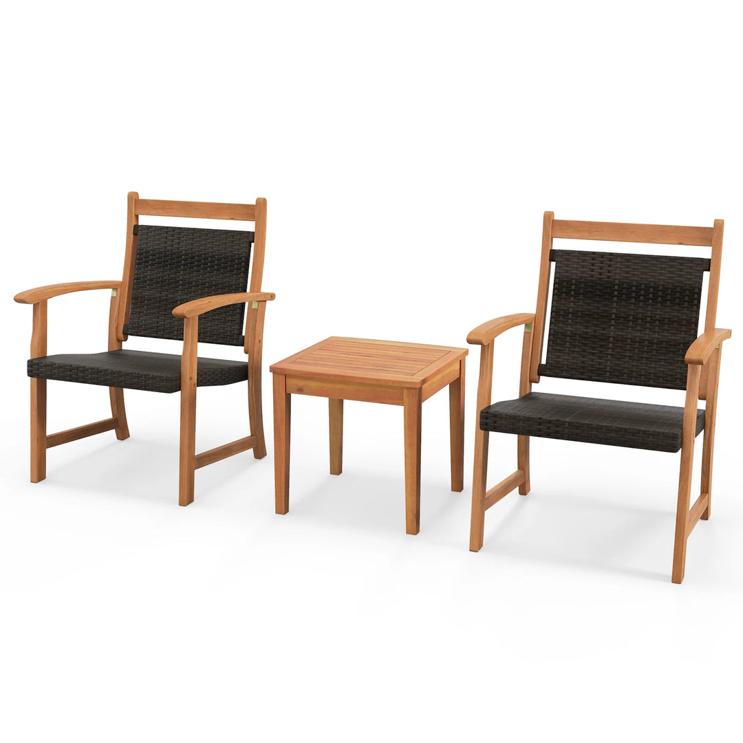 3-Piece Wicker Patio Bistro Set with Acacia Wood Side Table β Outdoor Chair Set for Porch, Balcony, or Backyard
