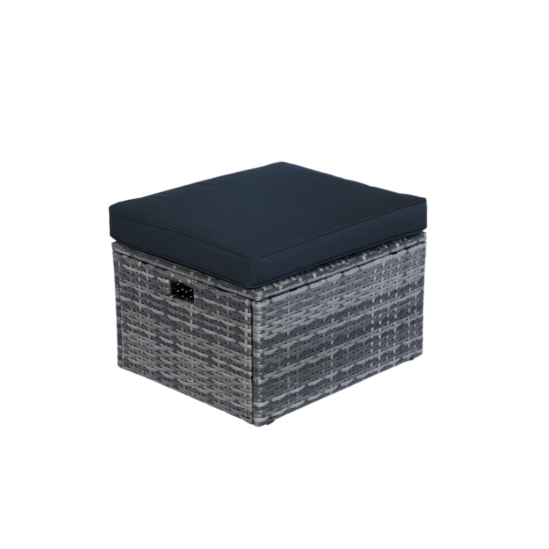 6-Piece Grey Wicker Patio Sectional Set with Black Cushions