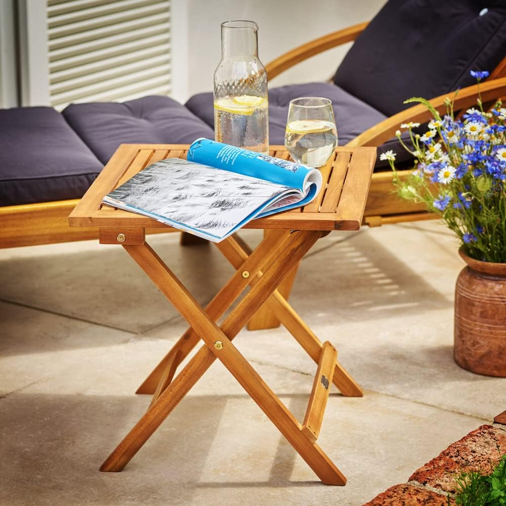 18" Outdoor Folding Acacia Wood Side Table – Compact Coffee or End Table for Patio, Garden, or Campsite