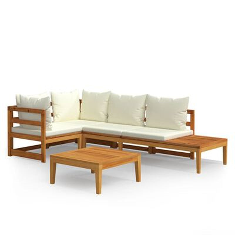 Garden Lounge Set Cream White Solid Acacia Wood 3 Piece Set