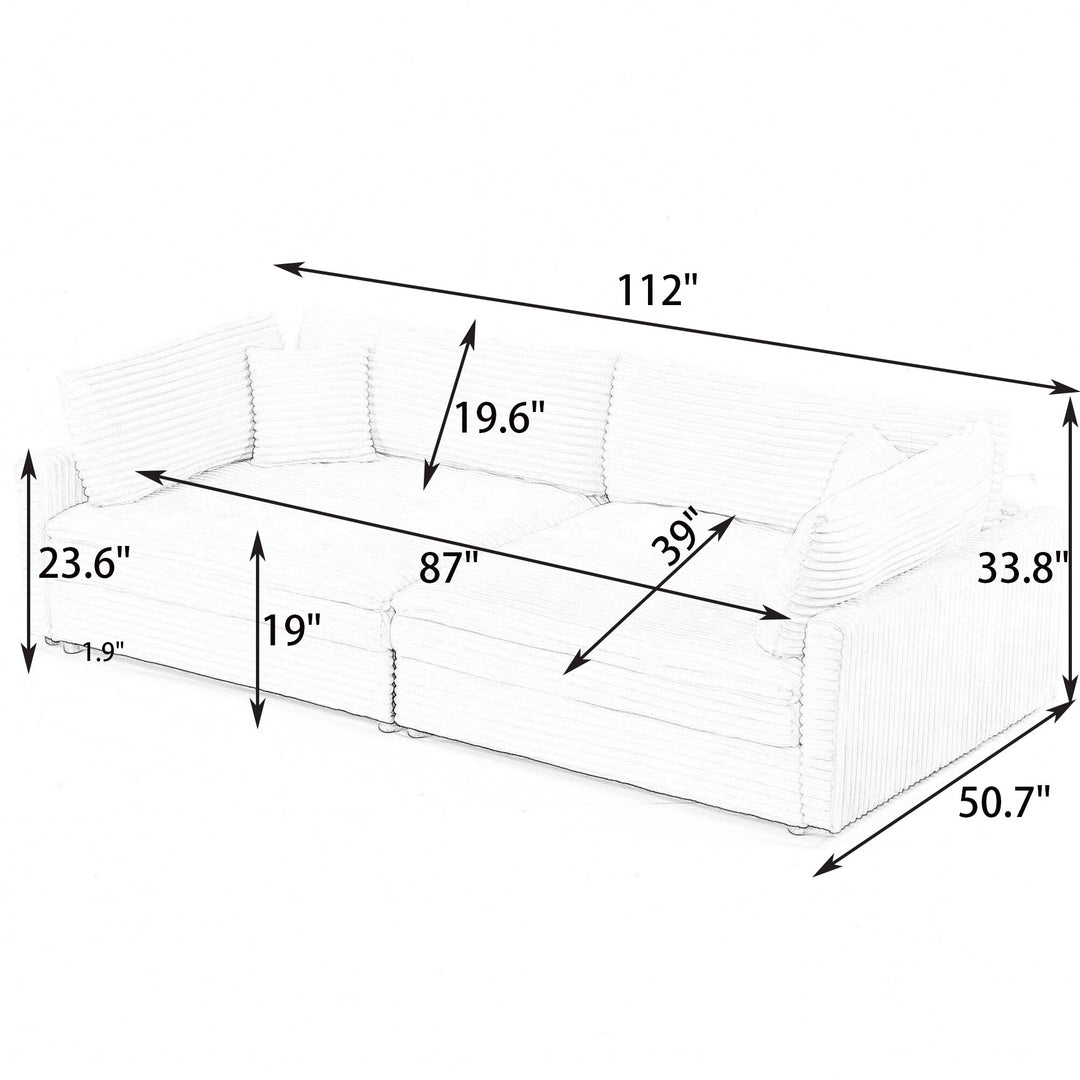 112-Inch Black Corduroy Sofa β Deep Seat, Double-Layer Cushion, 4-Seater with Pillows