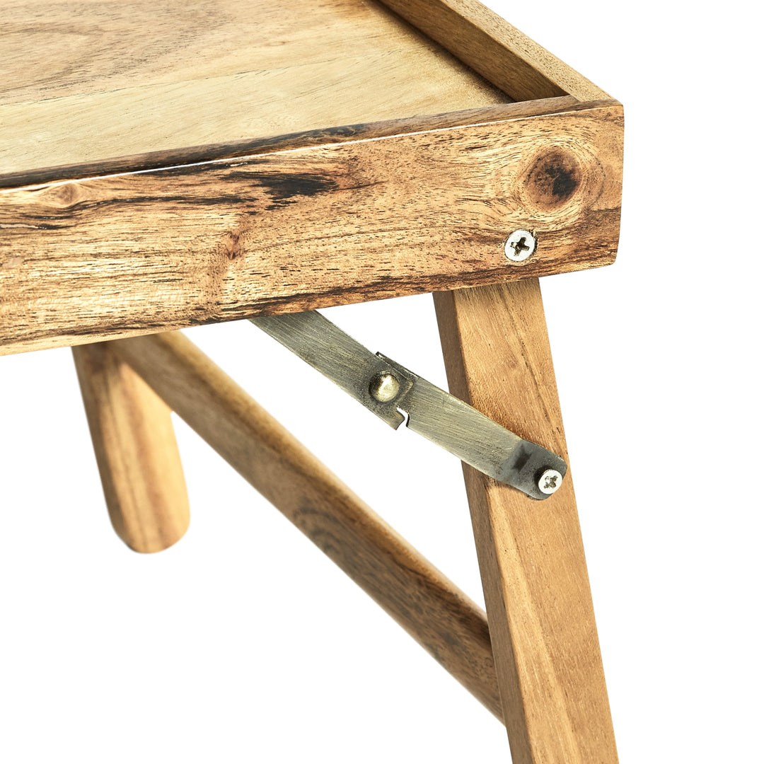 (4-Pack) Natural Acacia Wood Bed Trays with Foldable Stands | Breakfast & Laptop Tray Set