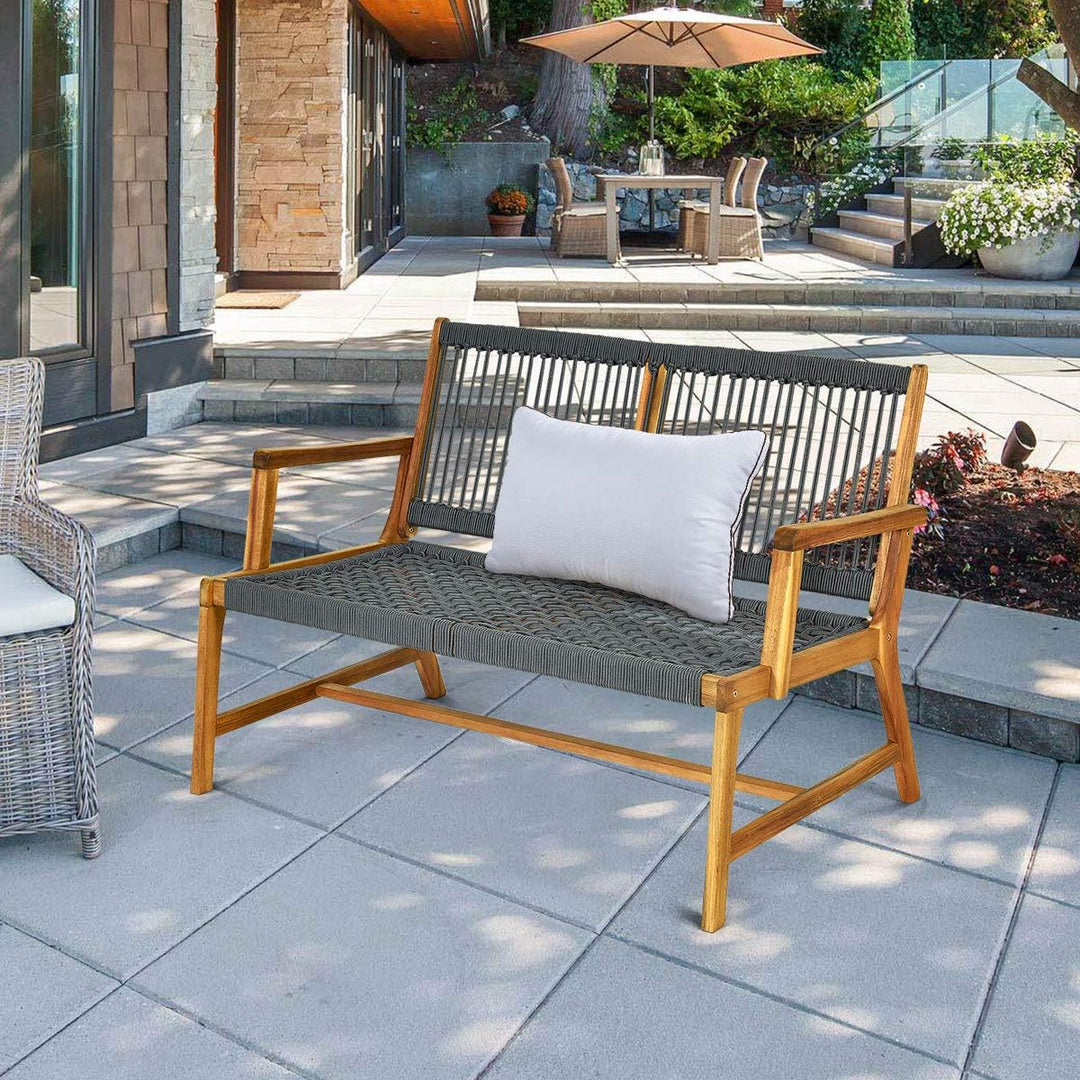 Solace 2-Person Acacia Wood & Woven Rope Patio Loveseat β Grey