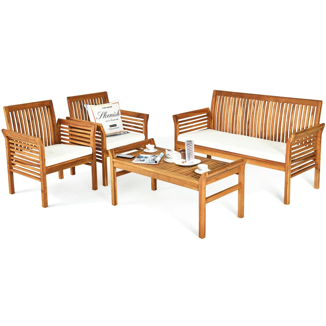 4-Piece Outdoor Sofa Set β Acacia Wood Patio Seating with Cushions and Coffee Table