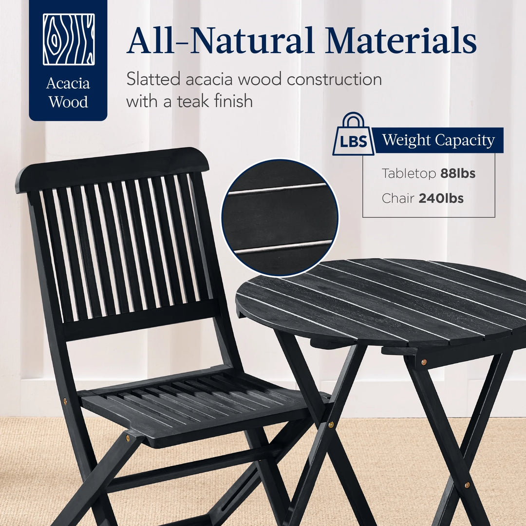 3-Piece Acacia Wood Folding Bistro Set – Charcoal Outdoor Patio Furniture