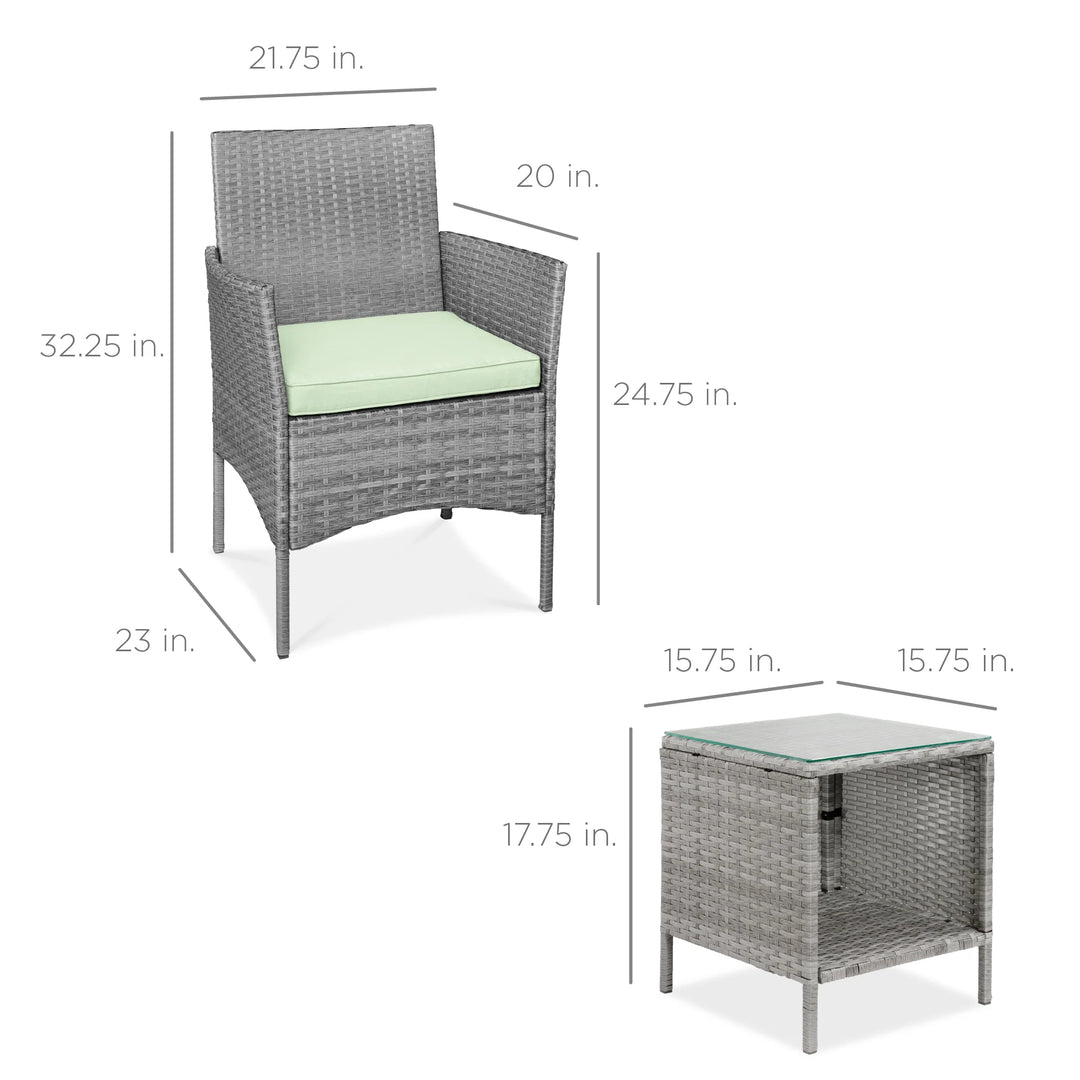 3-Piece Wicker Patio Bistro Set with Storage Table