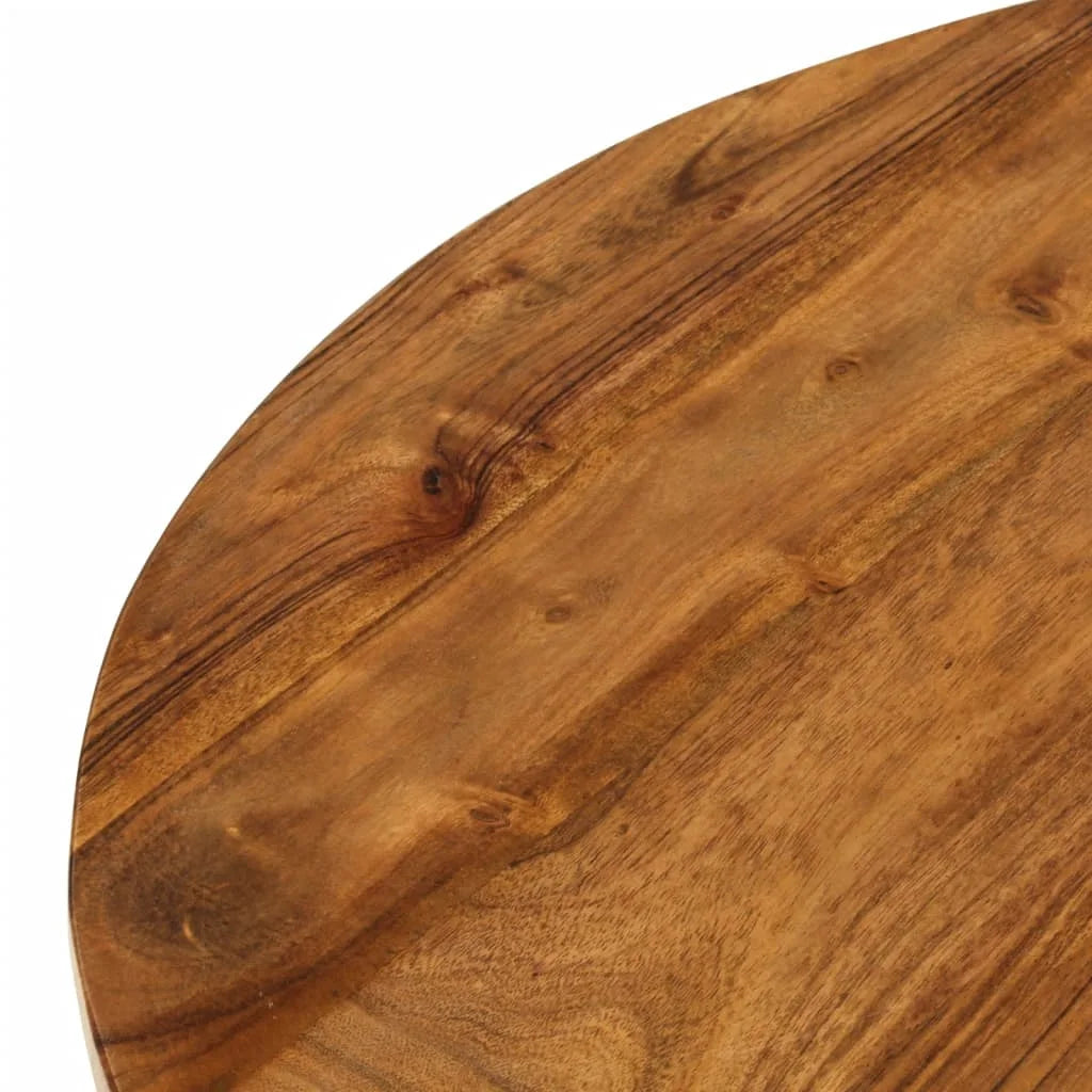 25.6" Solid Acacia Wood Coffee Table with Shelf – Industrial Style with Powder-Coated Steel Base
