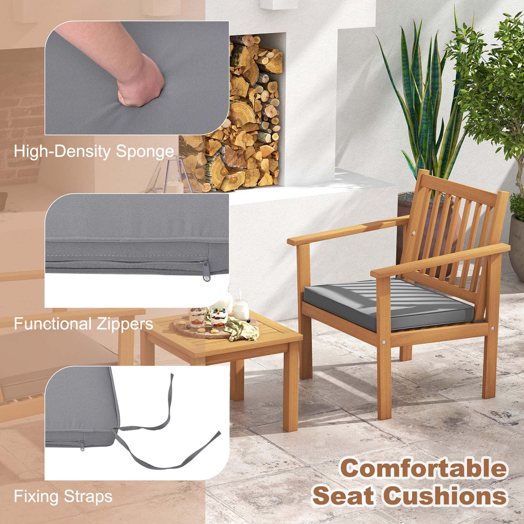 3-Piece Acacia Wood Outdoor Patio Set | Natural Finish with Gray Cushions