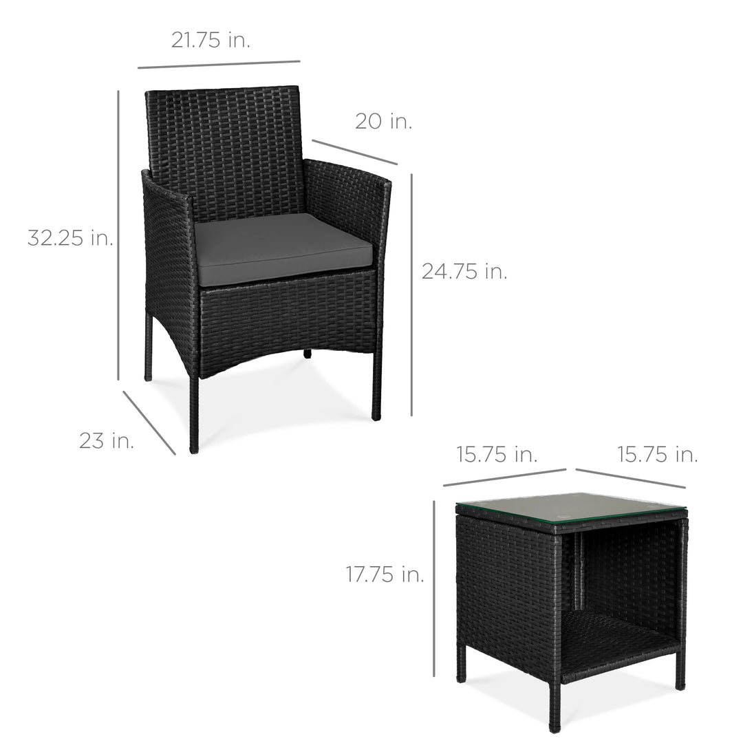 3-Piece Wicker Patio Bistro Set with Storage Table