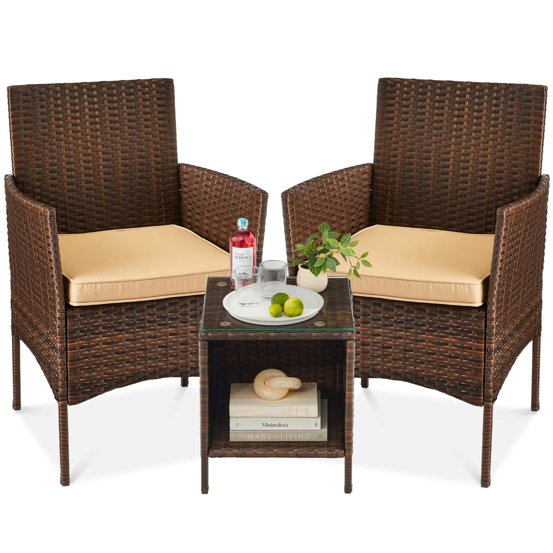 3-Piece Wicker Patio Bistro Set with Storage Table