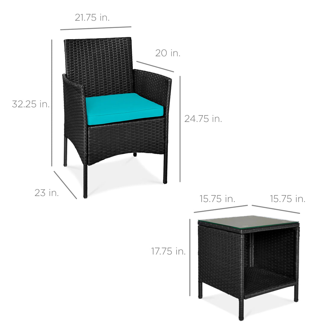 3-Piece Wicker Patio Bistro Set with Storage Table
