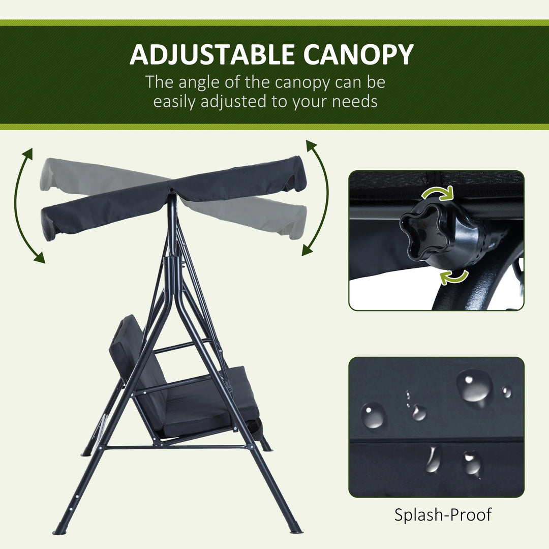 3-Seat Outdoor Patio Swing Chair with Cushions & Adjustable Canopy β Black Steel Frame
