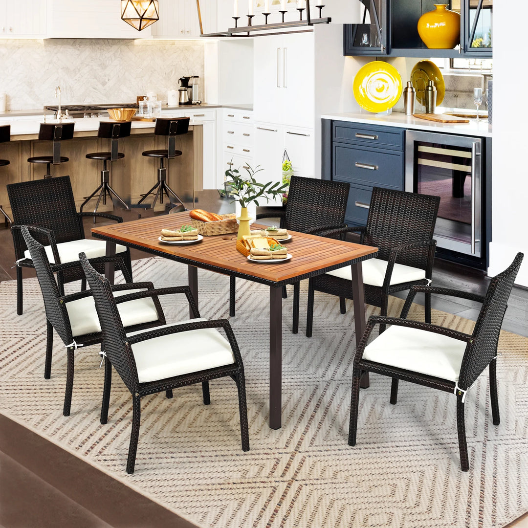Outdoor Rectangle Acacia Wood Dining Table – 55” Patio Table with 2” Umbrella Hole and Steel Frame