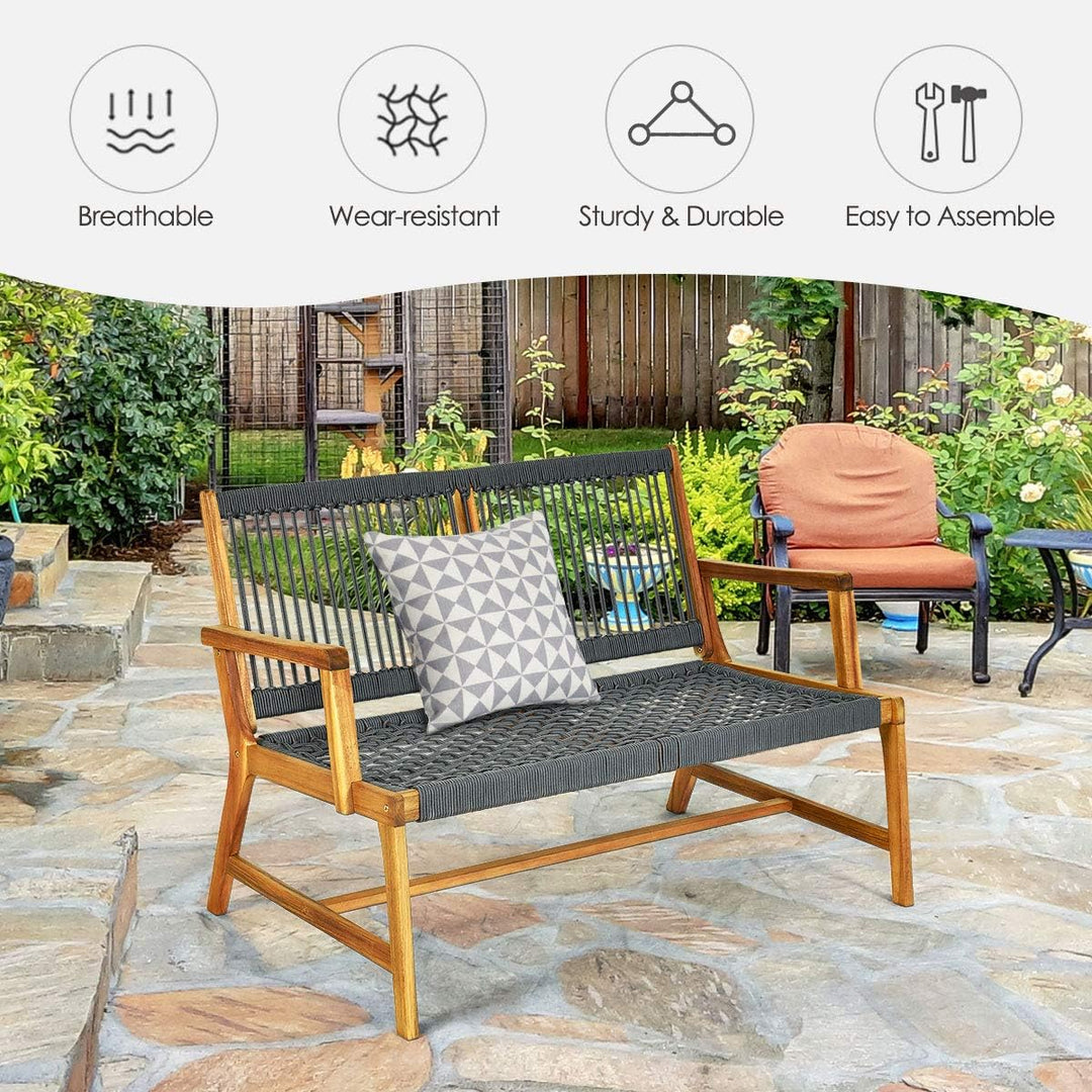 Solace 2-Person Acacia Wood & Woven Rope Patio Loveseat β Grey