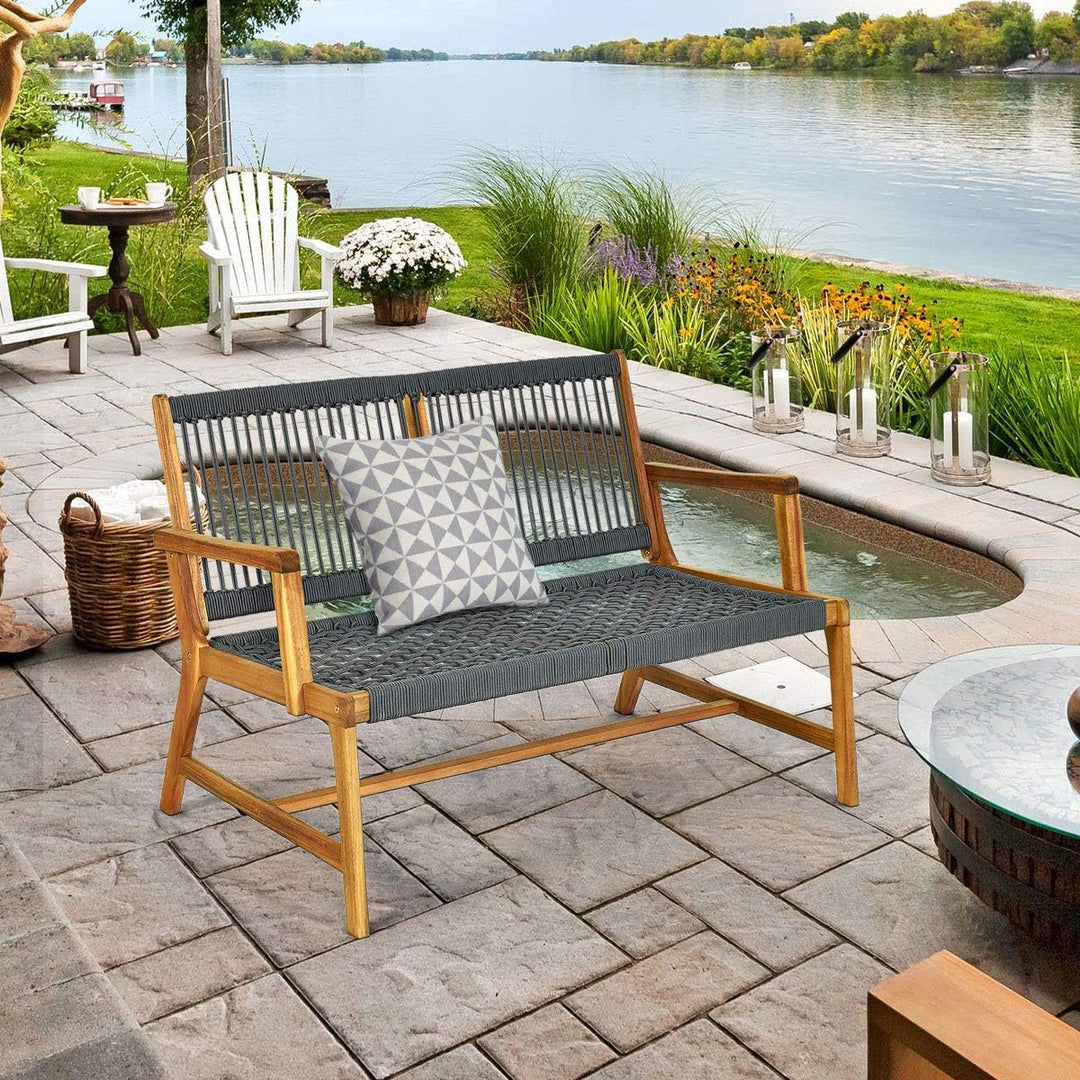 Solace 2-Person Acacia Wood & Woven Rope Patio Loveseat β Grey