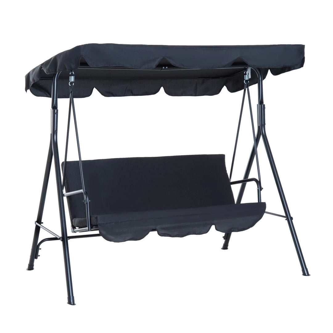 3-Seat Outdoor Patio Swing Chair with Cushions & Adjustable Canopy β Black Steel Frame