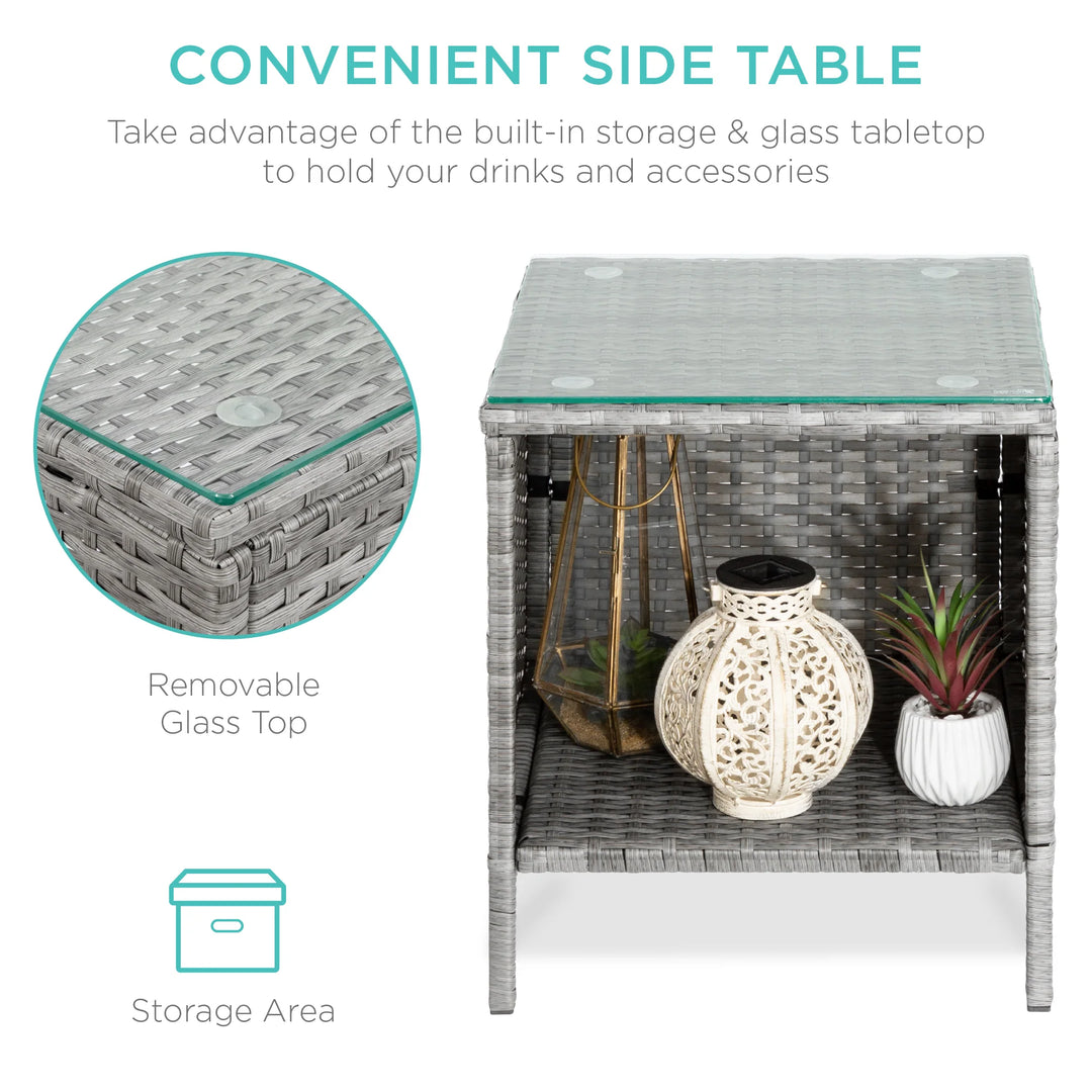 3-Piece Wicker Patio Bistro Set with Storage Table