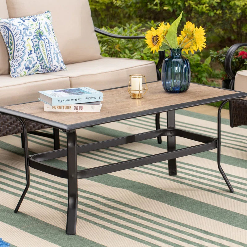 Argyri Outdoor Patio Coffee Table β Rustic Resin Top with Powder-Coated Steel Base