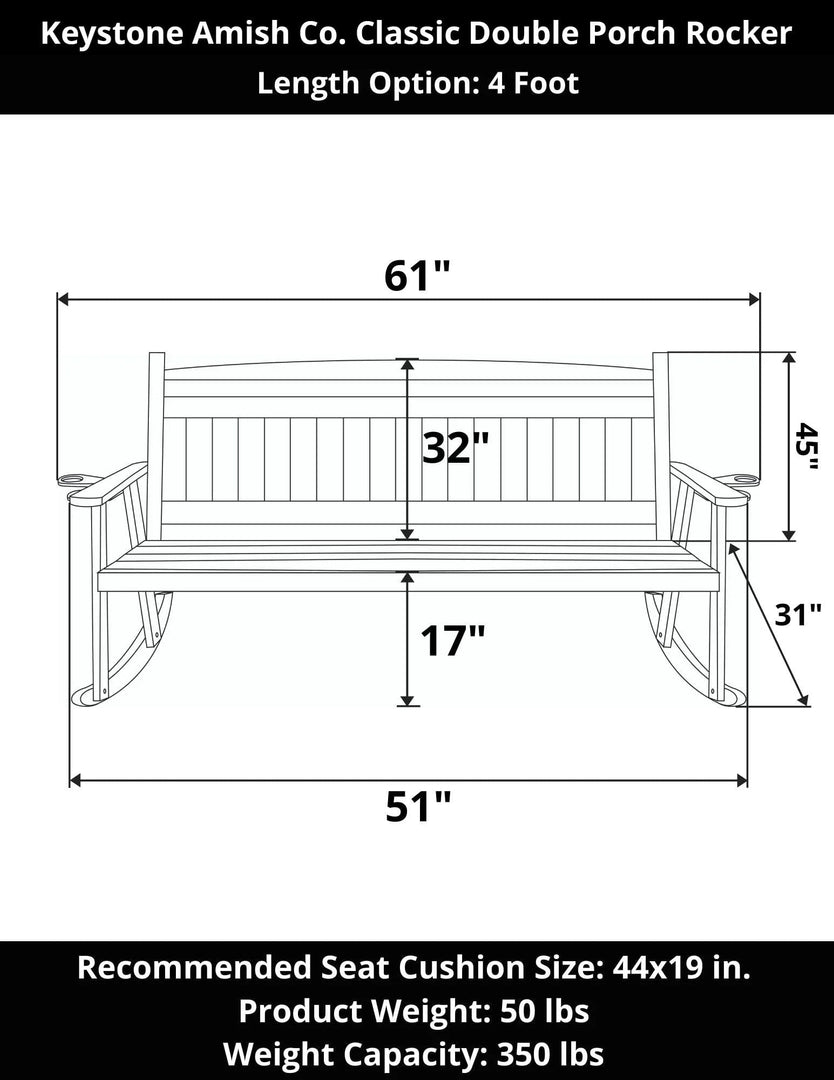Classic Double Porch Rocker β Yellow Pine by Keystone Amish Co.
