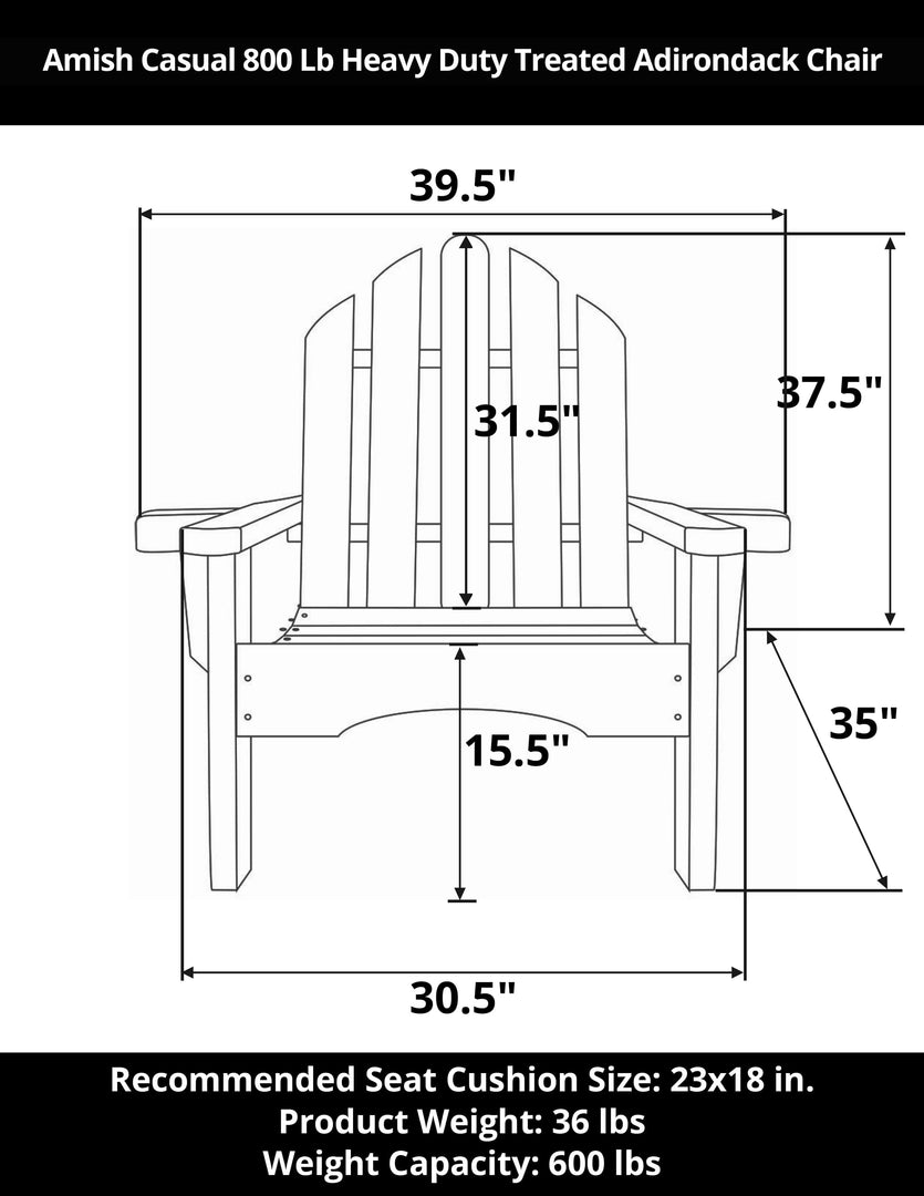 Amish Heavy-Duty Adirondack Chair β 800 lb Capacity, Treated Pine