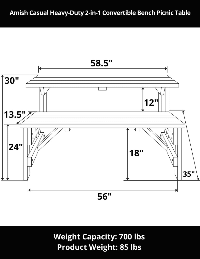 2-in-1 Convertible Bench Picnic Table β Heavy Duty by Amish Casual