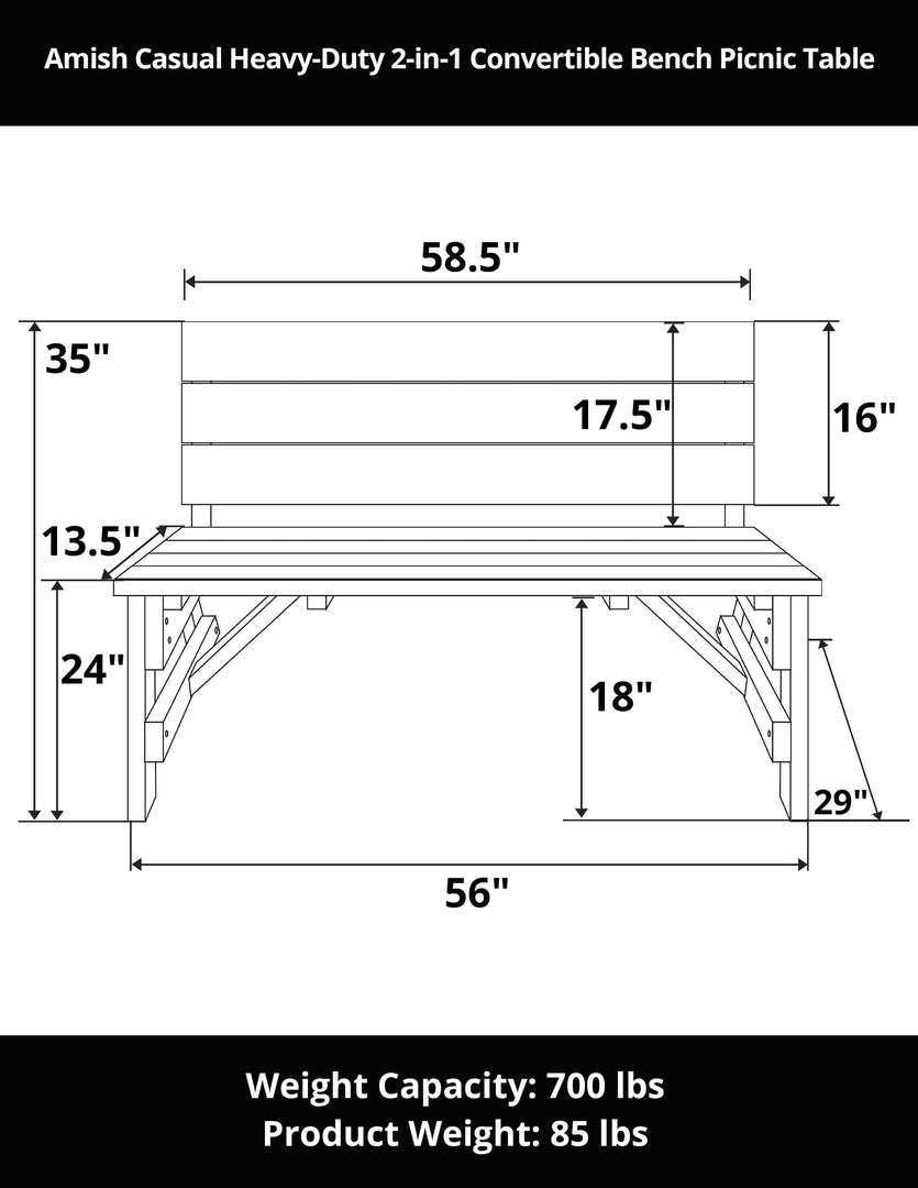 2-in-1 Convertible Bench Picnic Table β Heavy Duty by Amish Casual