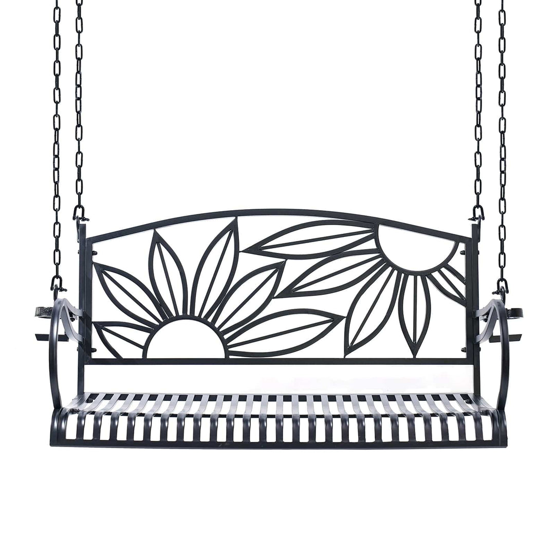 Mariposa Metal Porch Swing β Black Frame with Cup Holders by Live Casual