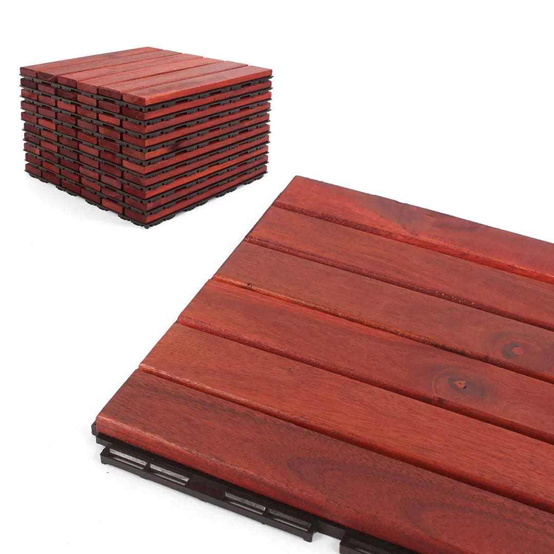 Clay Straight Acacia Wood Deck Tiles - Interlocking Patio Flooring