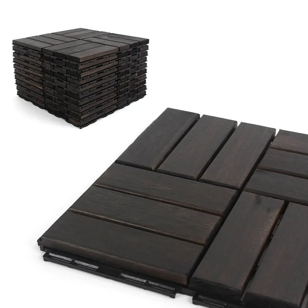 Ebony Checkered Acacia Wood Deck Tiles - Interlocking Outdoor Flooring