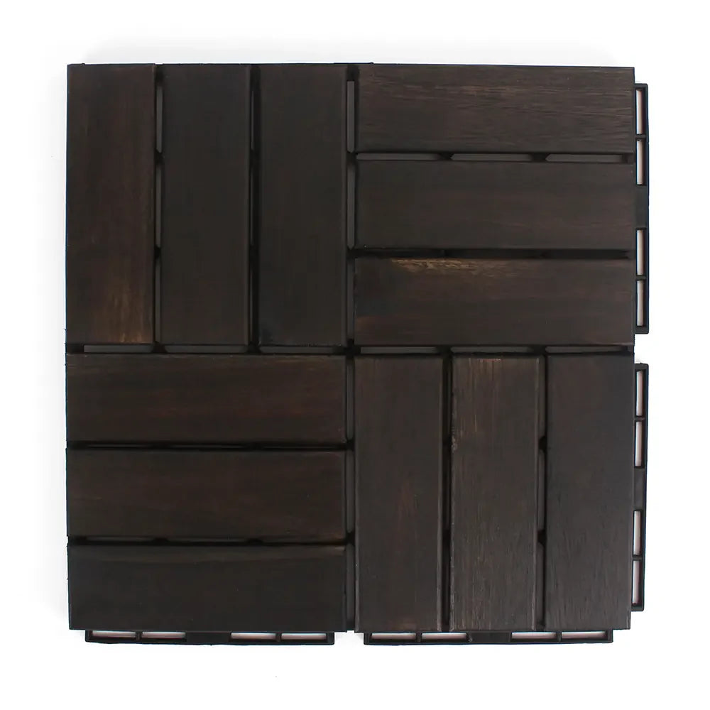 Ebony Checkered Acacia Wood Deck Tiles - Interlocking Outdoor Flooring