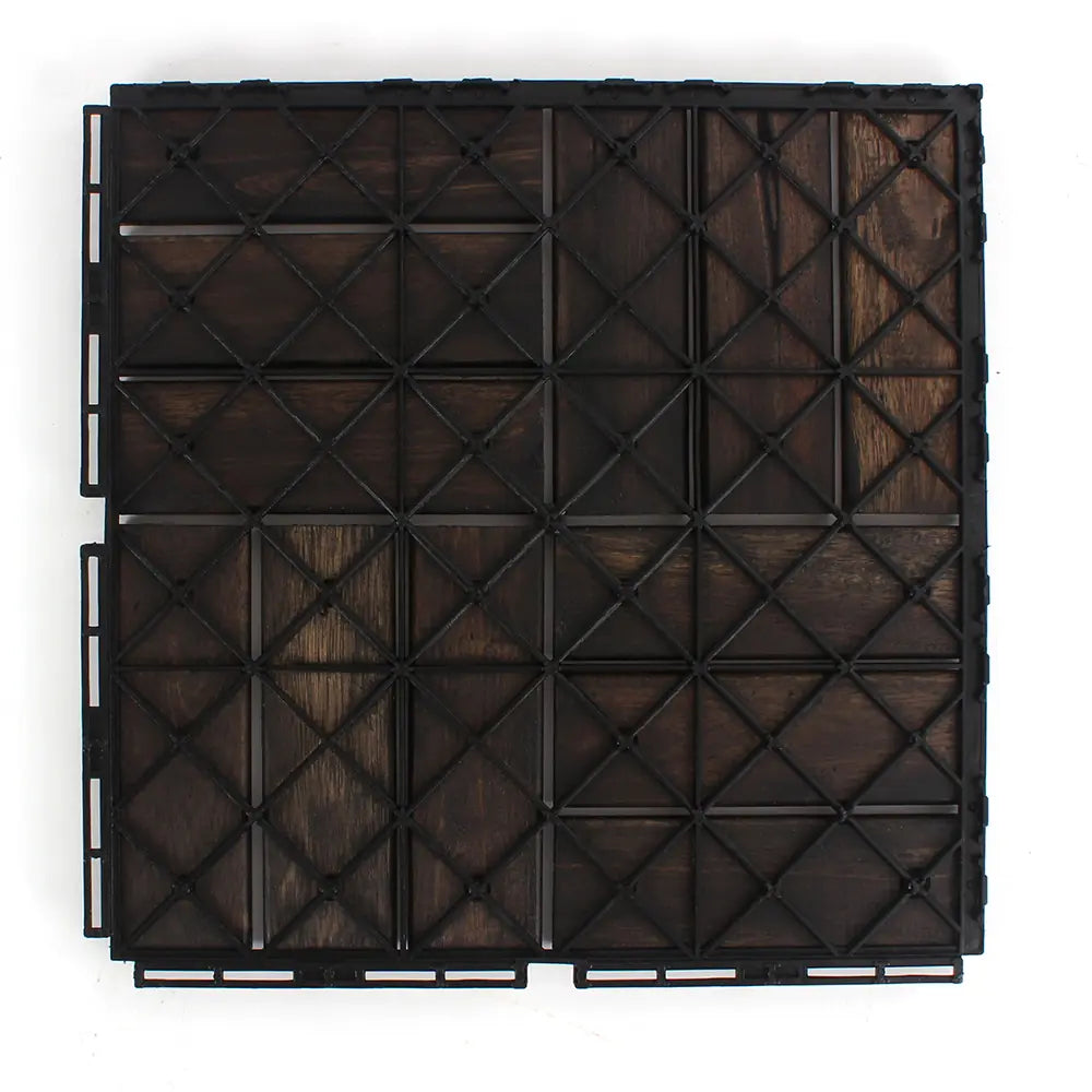 Ebony Checkered Acacia Wood Deck Tiles - Interlocking Outdoor Flooring