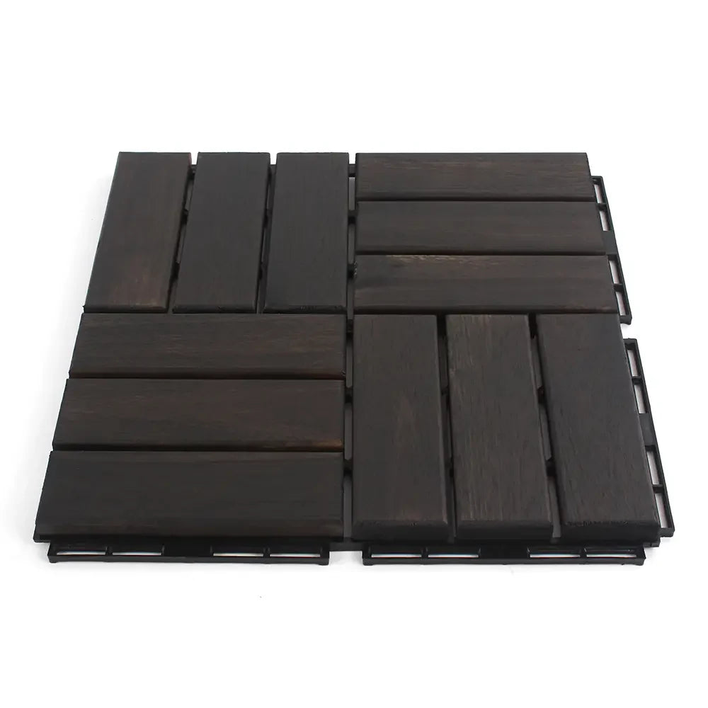 Ebony Checkered Acacia Wood Deck Tiles - Interlocking Outdoor Flooring
