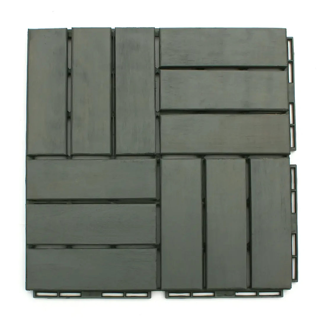 Modern Grey 12 Slat Checkered Acacia Deck Tiles - Interlocking Flooring