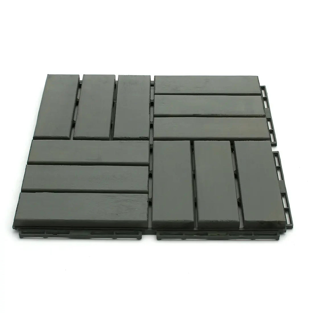 Modern Grey 12 Slat Checkered Acacia Deck Tiles - Interlocking Flooring