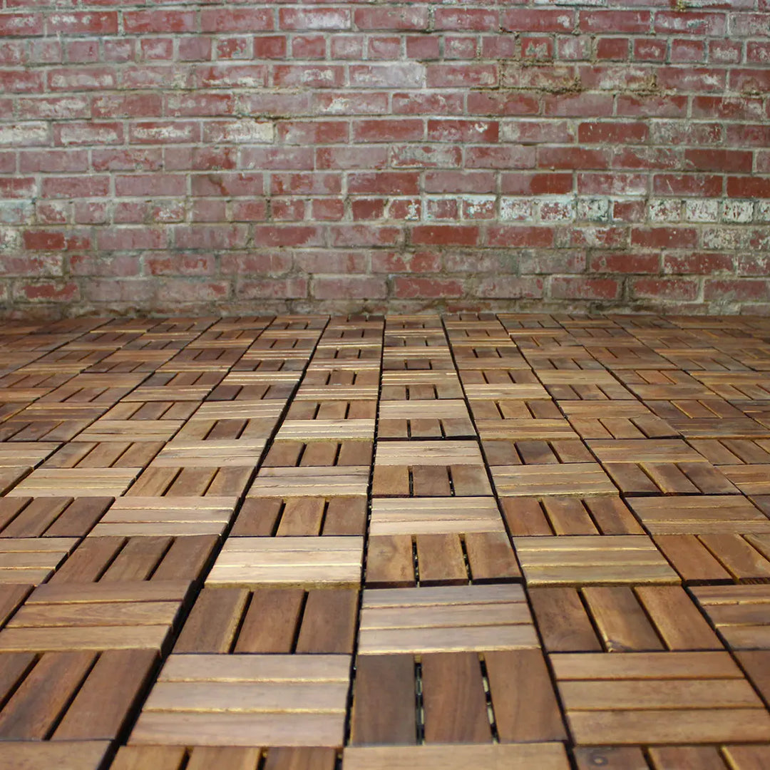 Oiled Acacia 12 Slat Checkered Deck Tiles - Interlocking Flooring