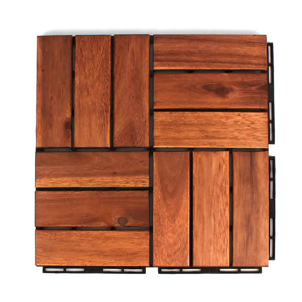 Oiled Acacia 12 Slat Checkered Deck Tiles - Interlocking Flooring