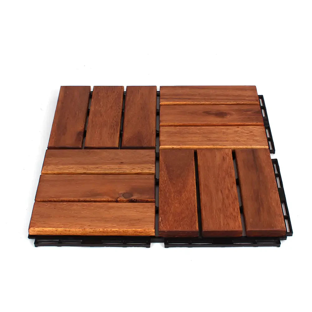 Oiled Acacia 12 Slat Checkered Deck Tiles - Interlocking Flooring