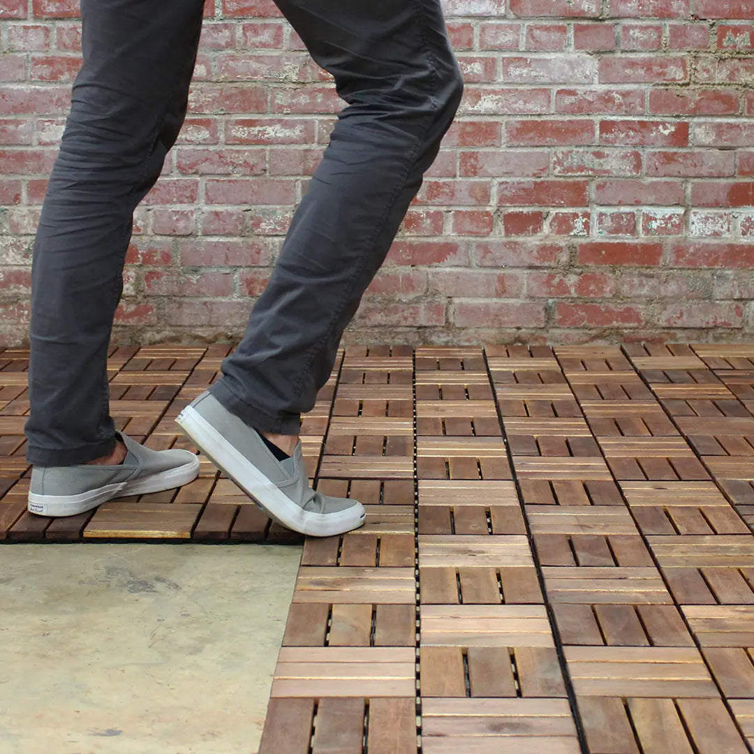 Oiled Acacia 12 Slat Checkered Deck Tiles - Interlocking Flooring