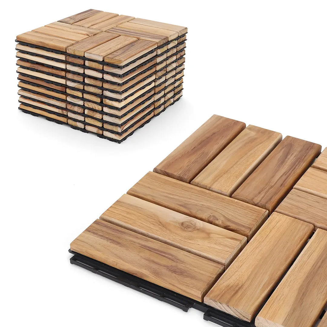 Teak Checker Wood Deck Tiles - Interlocking Patio Flooring