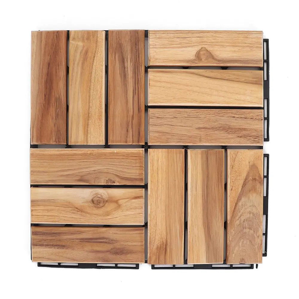 Teak Checker Wood Deck Tiles - Interlocking Patio Flooring