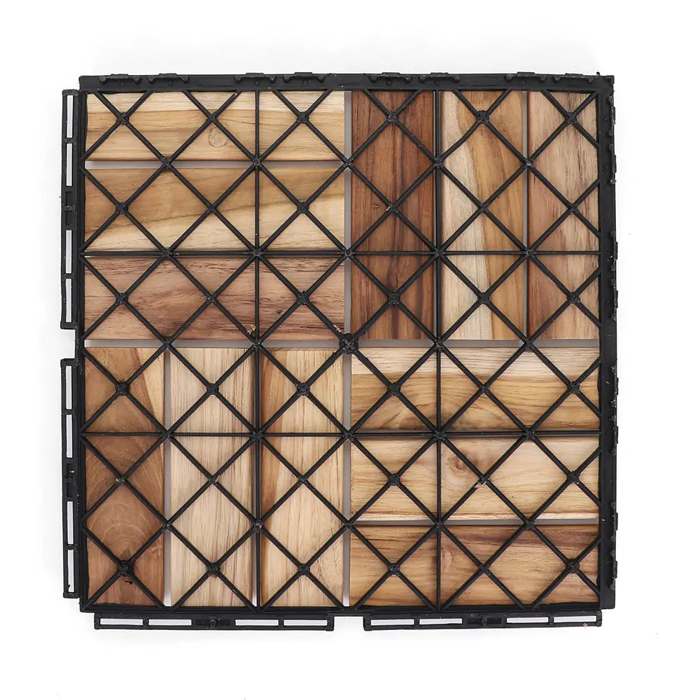 Teak Checker Wood Deck Tiles - Interlocking Patio Flooring