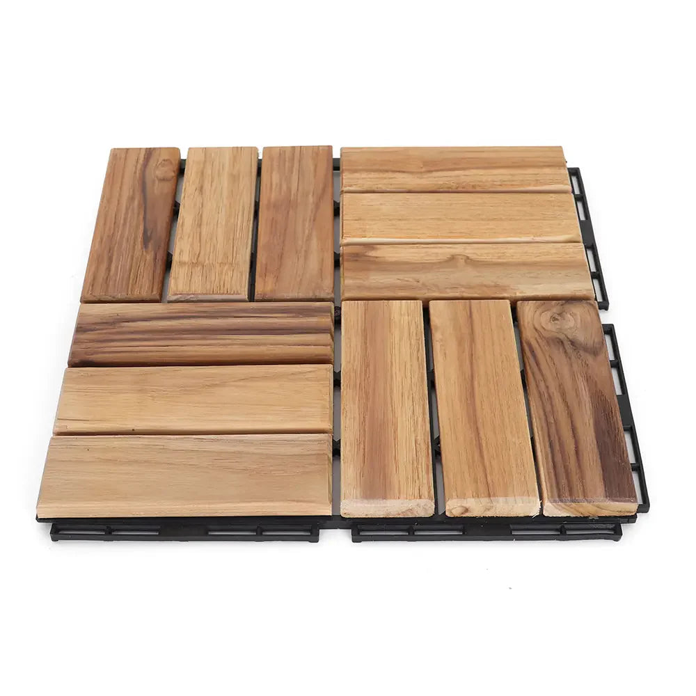 Teak Checker Wood Deck Tiles - Interlocking Patio Flooring
