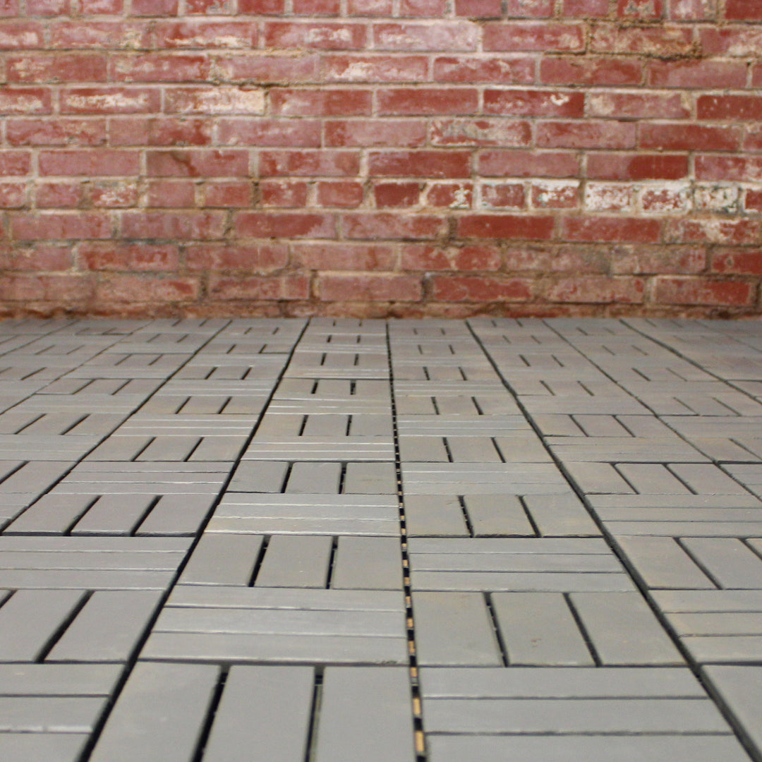 Modern Grey 12 Slat Checkered Acacia Deck Tiles - Interlocking Flooring